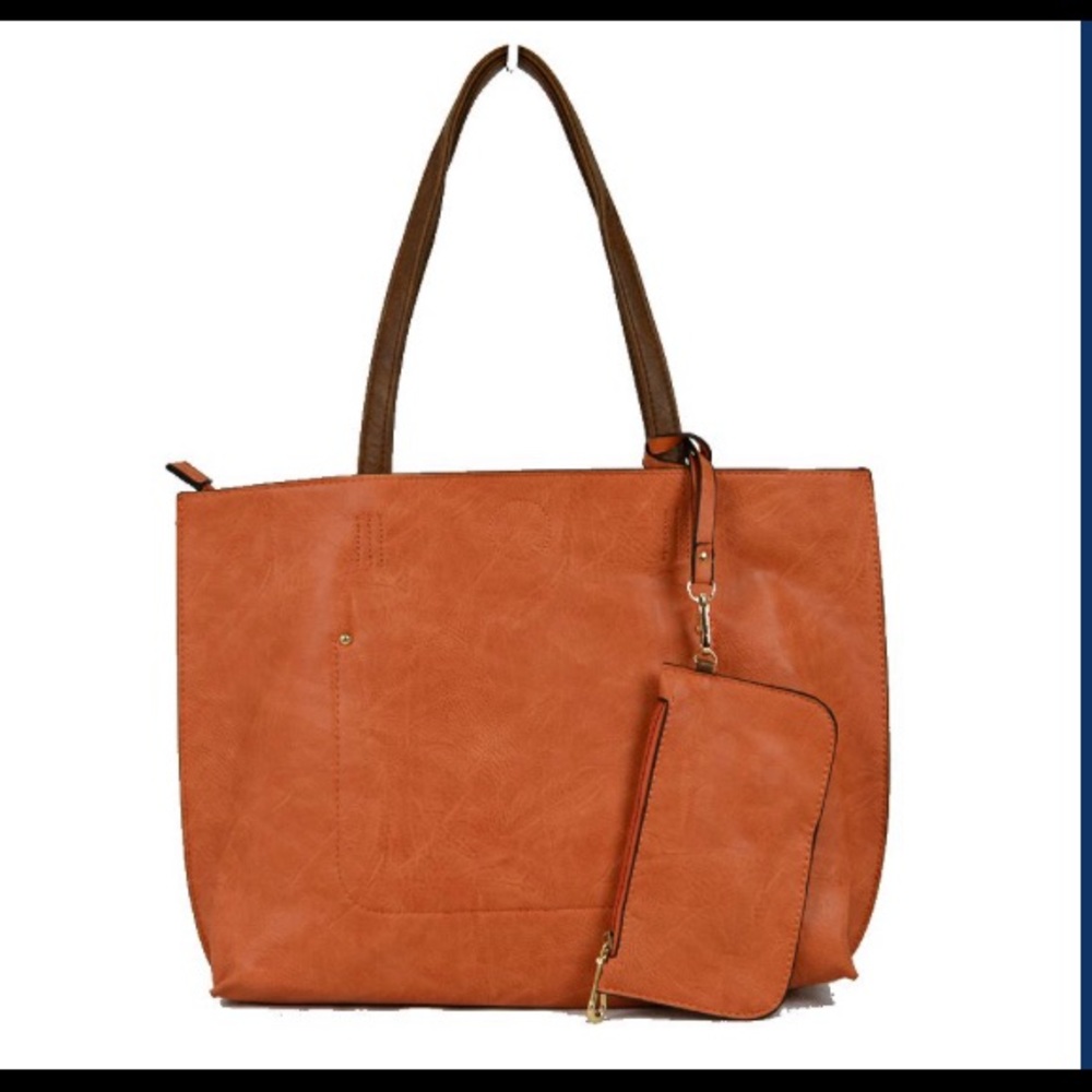 Orange / Brown Tote Bag With Matching Wristlet